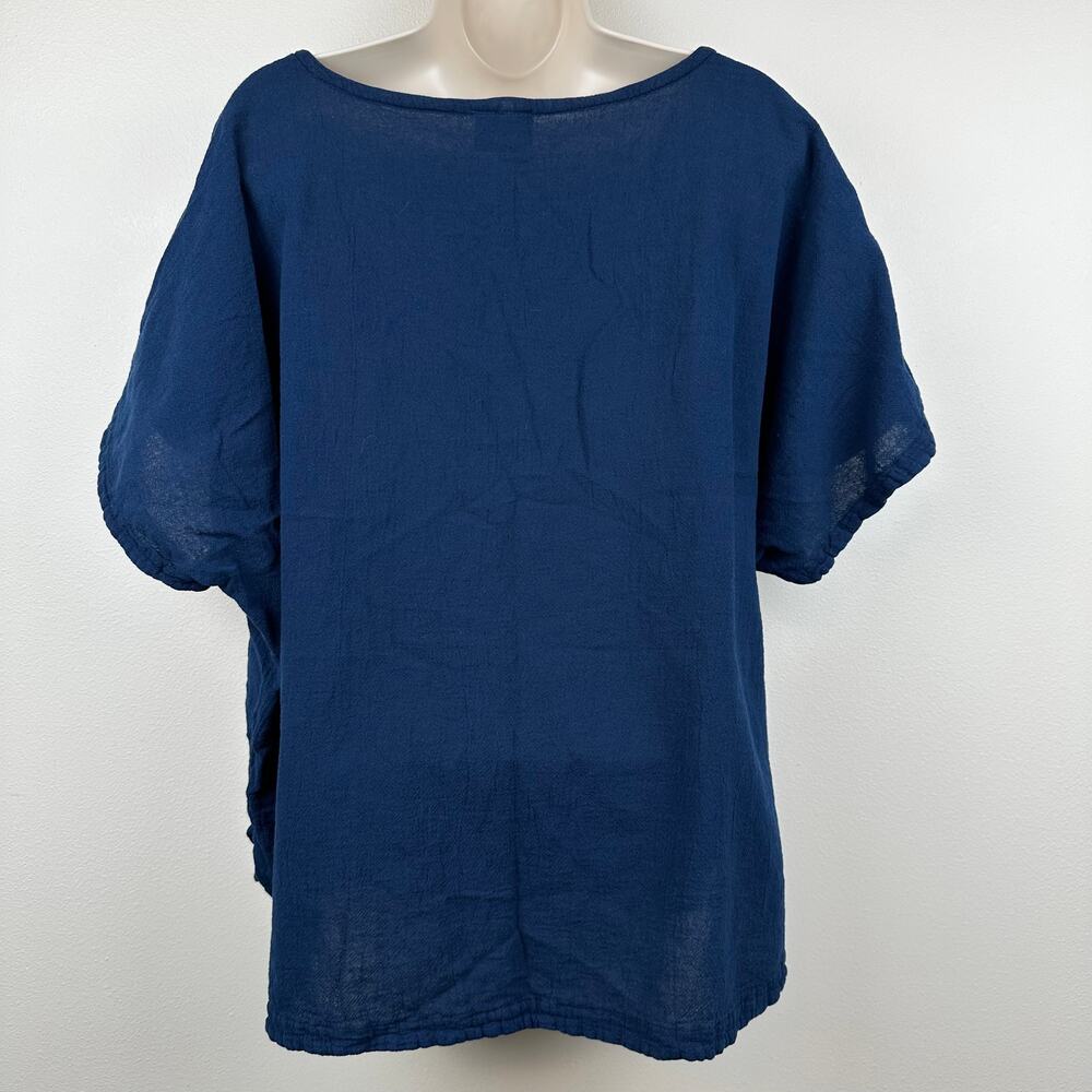Oh My Gauze Blouse Top Cotton Short Sleeve Navy Size 3 or XXL Lagenlook Coastal - Picture 3 of 10